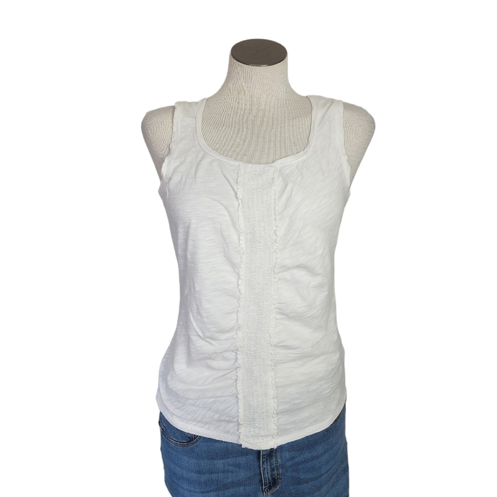 Talbots White Sleeveless Front Rausch 100% Cotton Women's Tank Top Size S